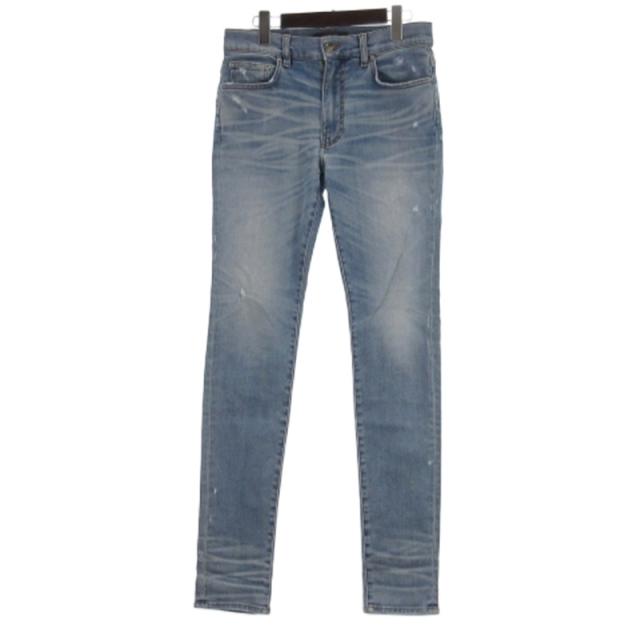【中古】アミリ AMIRI スキニー デニム パンツ ジーンズ 革パッチ USED加工 USA製 インディゴ 32 メンズ