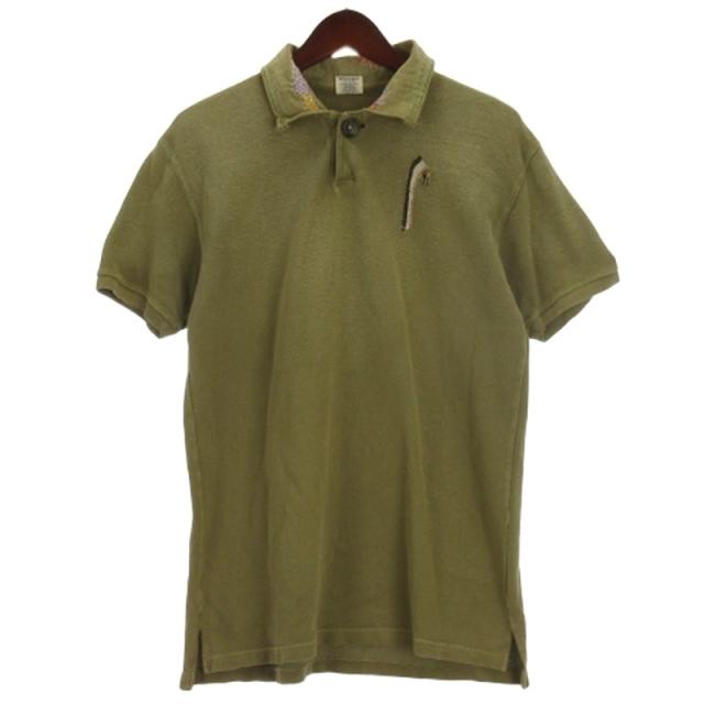 【中古】キャピタル kapital 鹿の子 ポロシャツ 半袖 インディアン 刺し子 カーキ 3 メンズ