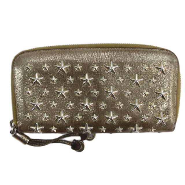 【中古】ジミーチュウ JIMMY CHOO スター スタッズ 長財布 ラウンドファスナー シルバーカラー メンズ