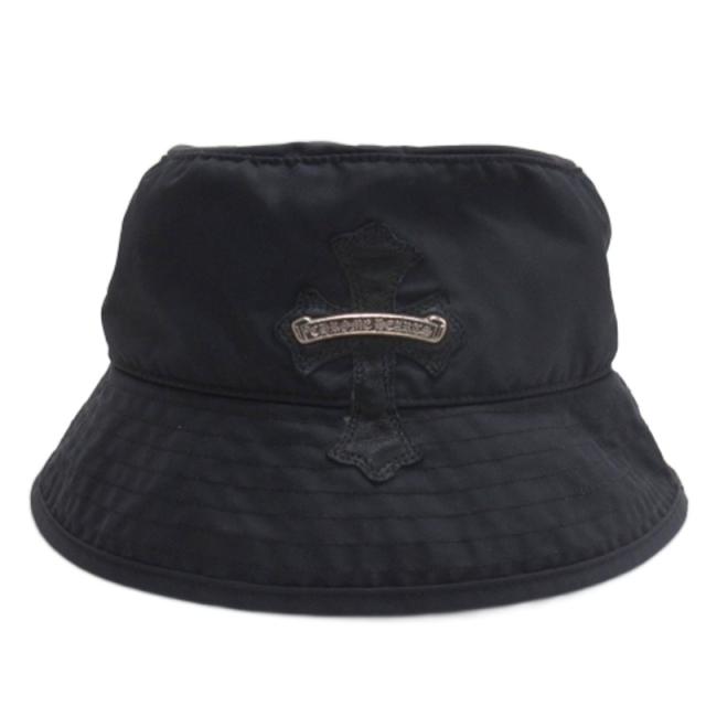 【中古】クロムハーツ CHROME HEARTS CRS PATCH BUCKET HAT クロスパッチ ナイロン バケットハット USA製 ブラック L ☆AA★ キッズ