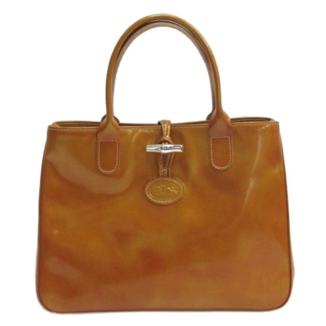 【中古】ロンシャン LONGCHAMP ロゾ エナメル トート バッグ ハンド オレンジ レディース