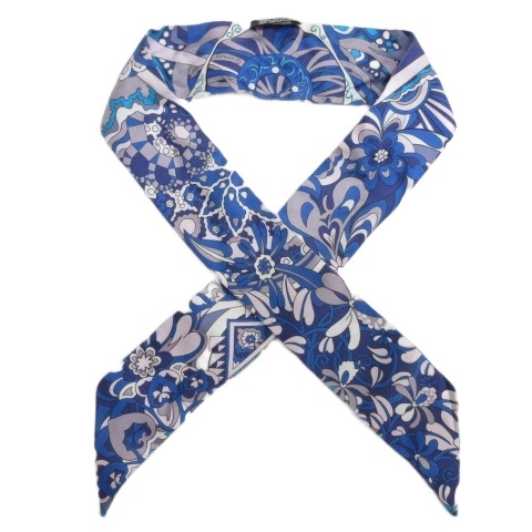 【中古】エルメス HERMES ツイリー シルク フランス製 ブルー レディース