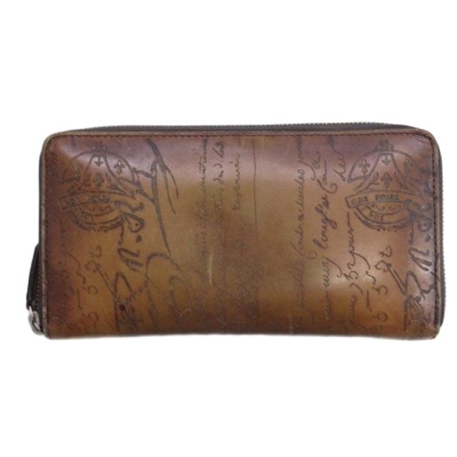 【中古】ベルルッティ Berluti カリグラフィ ラウンドファスナー 長財布 レザー ブラウン メンズ