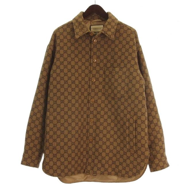 【中古】グッチ GUCCI GG柄 パデッド オーバー シャツ 長袖 中綿 総柄 762183 ブラウン系 48 ☆AA★ メンズ