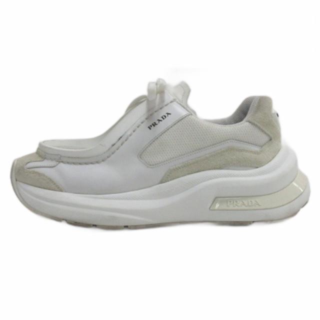 【中古】プラダ PRADA システム ローカット スニーカー 三角ロゴ 2EG424 ホワイト 7 ☆AA★ メンズ