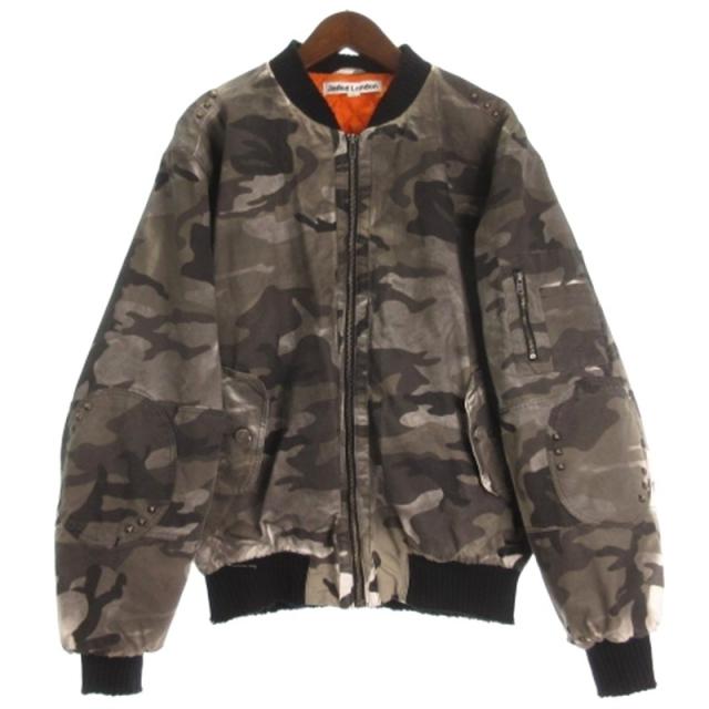 【中古】Jaded London カモフラ ボンバー ジャケット スタッズ USED加工 グレー系 S メンズ