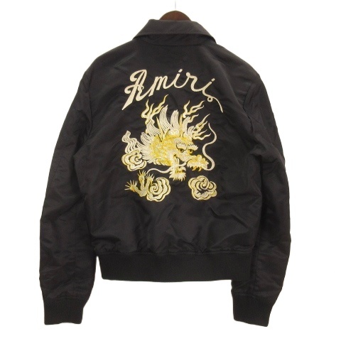 【中古】アミリ AMIRI Dragon Nylon Bomber ドラゴン刺繍 ナイロン ボンバー ジャケット ブルゾン 46 ブラック メンズ