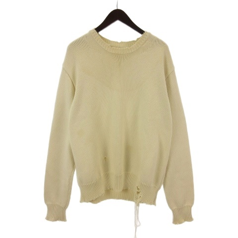 【中古】マルタンマルジェラ 10 Martin Margiela 10 デストロイ コットン ニット ダメージ 厚手 S アイボリー メンズ