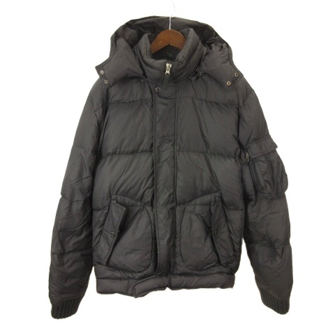 【中古】エンポリオアルマーニ EMPORIO ARMANI フード ダウンジャケット バックロゴ XL ブラック ☆AA★ メンズ