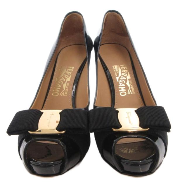 【中古】サルヴァトーレフェラガモ Salvatore Ferragamo ヴァラリボン パンプス ハイヒール オープントゥ 7.5 黒_3