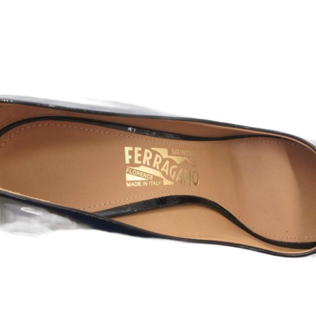【中古】サルヴァトーレフェラガモ Salvatore Ferragamo ヴァラリボン パンプス ハイヒール オープントゥ 7.5 黒_6