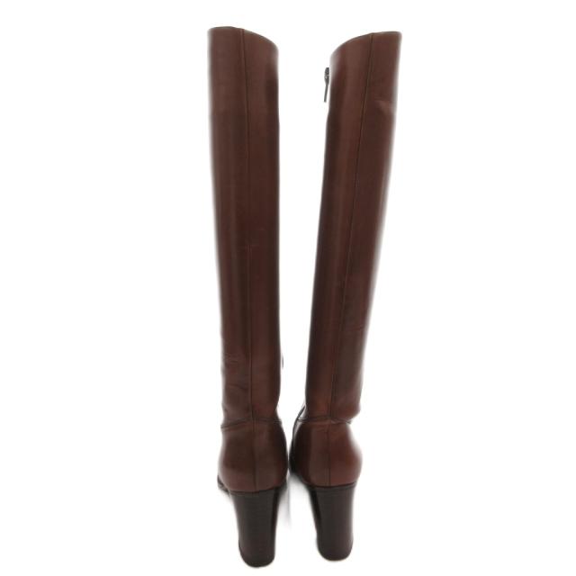 【中古】ジバンシィ GIVENCHY ロングブーツ チャンキーヒール サイドジップ レザー ロゴ 6.5 茶 ブラウン_3