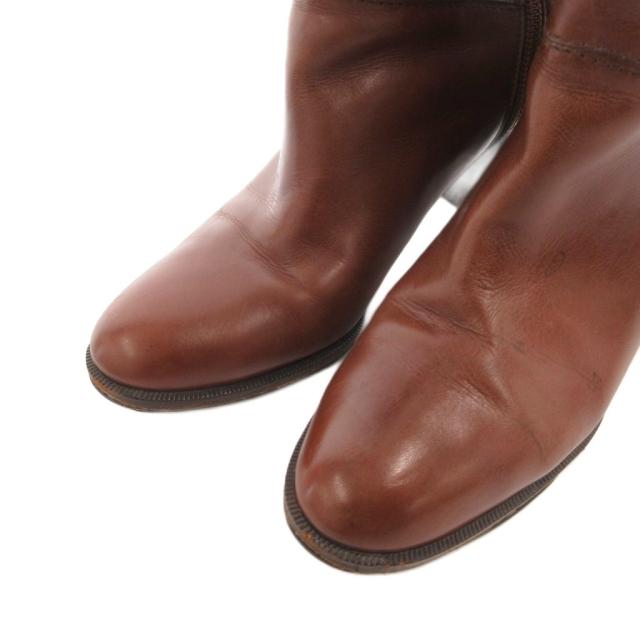 【中古】ジバンシィ GIVENCHY ロングブーツ チャンキーヒール サイドジップ レザー ロゴ 6.5 茶 ブラウン_4