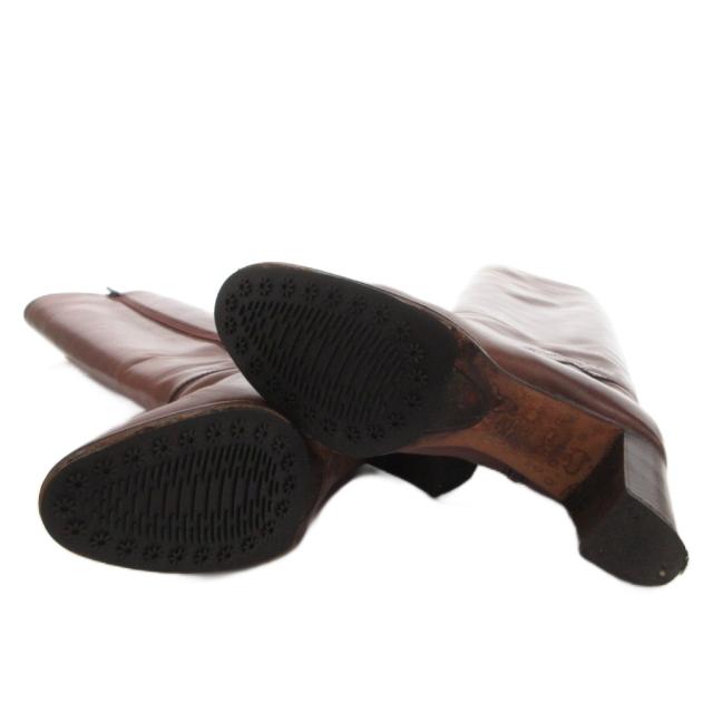 【中古】ジバンシィ GIVENCHY ロングブーツ チャンキーヒール サイドジップ レザー ロゴ 6.5 茶 ブラウン_5