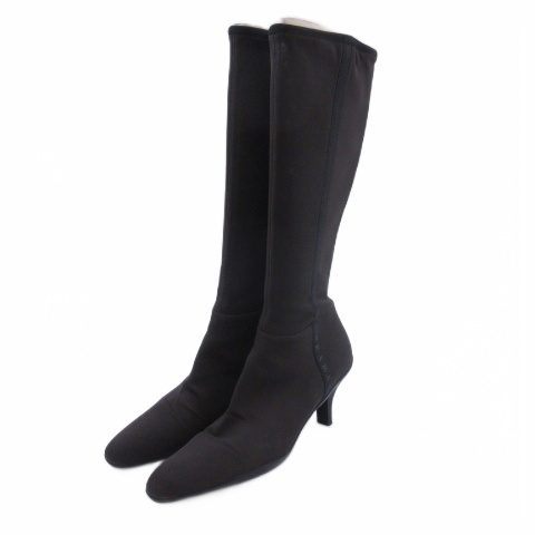 【中古】プラダスポーツ PRADA SPORT ロゴ ロング ブーツ ファブリック ブラウン 38.5 ■GY62 レディース