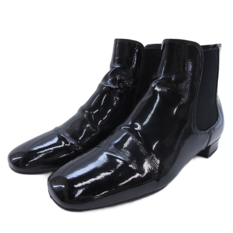 【中古】プラダ PRADA エナメル サイドゴア ブーツ ブラック 35.5 ■GY62 レディース