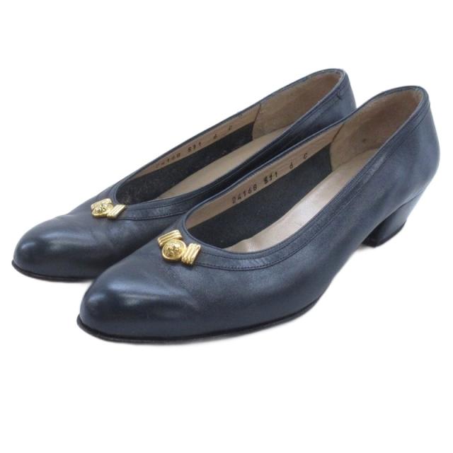【中古】サルヴァトーレフェラガモ Salvatore Ferragamo プレーントゥ パンプス ネイビー 6 23.5cm ■GY62 レディース