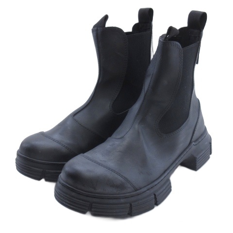 【中古】ガニー GANNI RUBBY HEELED CTIY BOOTS サイドゴア ラバー ブーツ ブラック 37 ■GY62 レディース