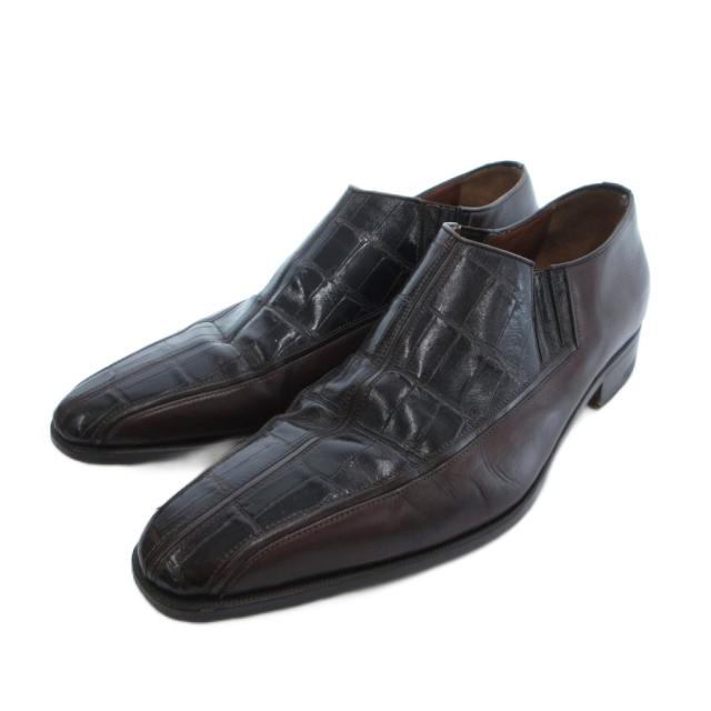 【中古】ア・テストーニ a.testoni サイドゴア シューズ クロコダイルレザー 7 茶 ブラウン /UO ■GY62 メンズ