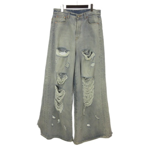 【中古】ヴェトモン VETEMENT DESTROYED BAGGY JEANS ダメージ加工 ワイド デニム パンツ 32 ライトインディゴ メンズ
