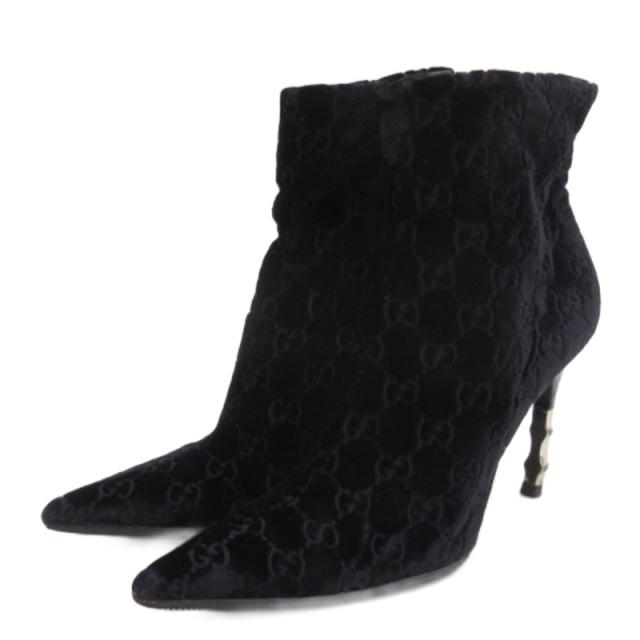 【中古】グッチ GUCCI GG柄 バンブー ベロア ショート ブーツ パイソンレザー ブラック 35 ■GY62 レディース