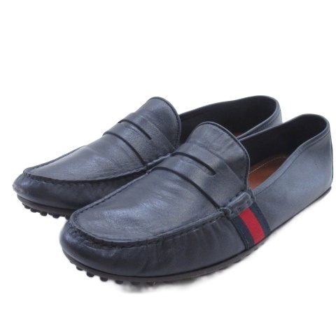 【中古】グッチ GUCCI シャリーライン ドライビングシューズ ブラック 7.5 ■GY62 メンズ