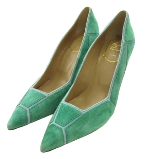 【中古】ロジェヴィヴィエ ROGER VIVIER スエード パンプス ピンヒール グリーン 36.5 ■GY62 レディース