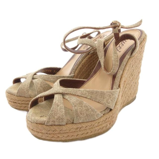【中古】グッチ GUCCI サンダル ウェッジソール ストラップ アウトソールGGロゴ 35 ベージュ /FF ■GY62 レディース