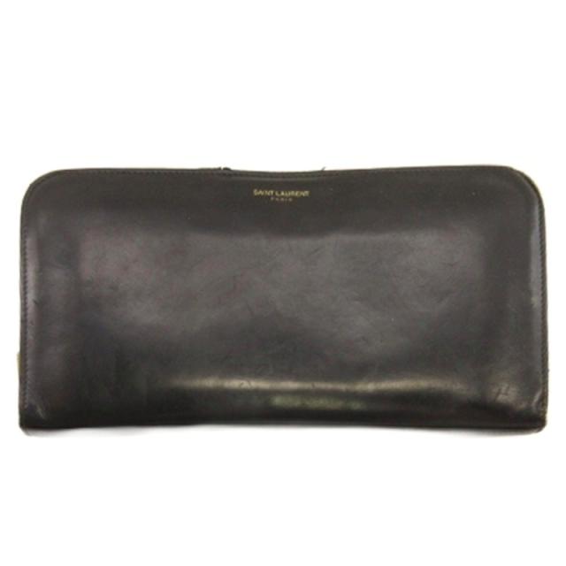 【中古】サンローラン パリ SAINT LAURENT PARIS ラウンドファスナー 長財布 ブラック メンズ レディース
