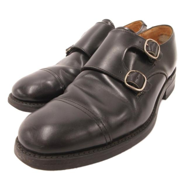 【中古】サンダース SANDERS ビジネスシューズ ダブルモンク ストレートチップ レザー 黒 ブラック /JS ■GY74 メンズ