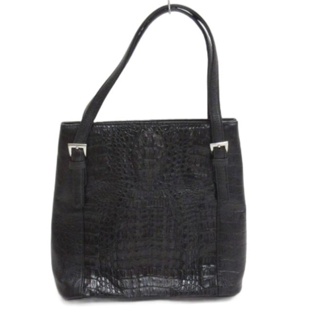 【中古】ノーブランド クロコダイルレザー トート バッグ ブラック ■GY74 レディース