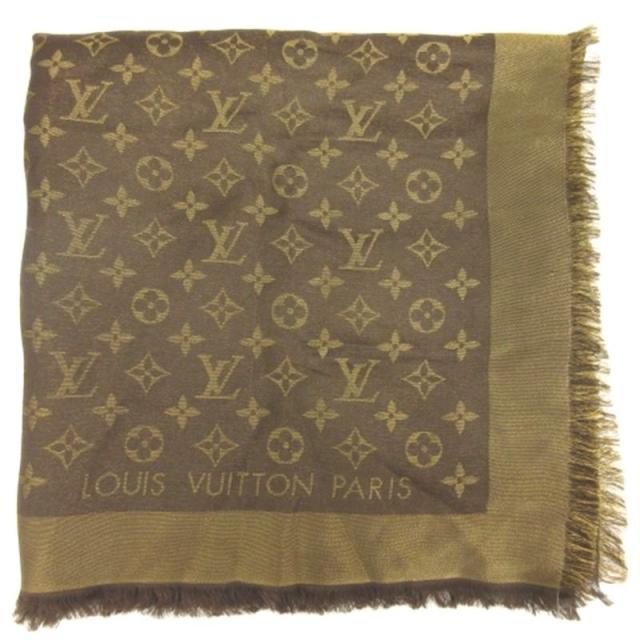 【中古】ルイヴィトン LOUIS VUITTON モノグラム シャイン 大判 ショール ストール M75122 ブラウン ☆AA★