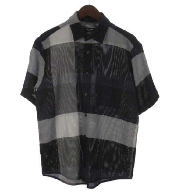 【中古】ブラックレーベルクレストブリッジ BLACK LABEL CRESTBRIDGE チェック シャツ メッシュ 半袖 ブラック ネイビー M メンズ