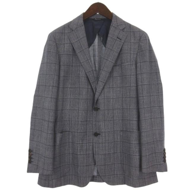 【中古】アクアスキュータム AQUASCUTUM テーラード ジャケット シングル チェック ブルー 98AB6 メンズ