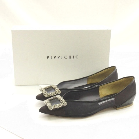 【中古】ピッピシック PIPPICHIC ANNA V JEWERLY ビジューバックル パンプス フラット 37 ブラック レディース_8