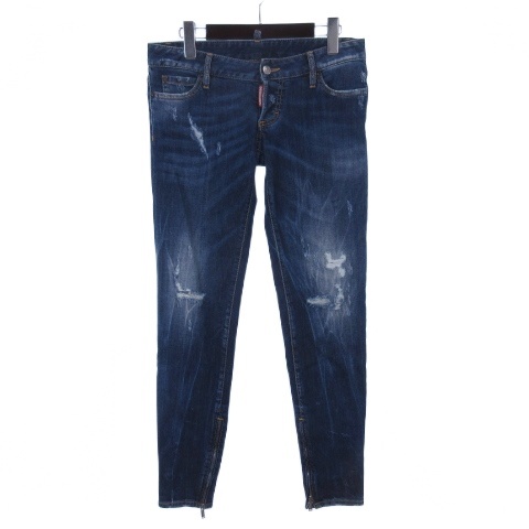 【中古】ディースクエアード DSQUARED2 ダメージ スキニー ジーンズ ジップ デニム パンツ 42 インディゴ メンズ