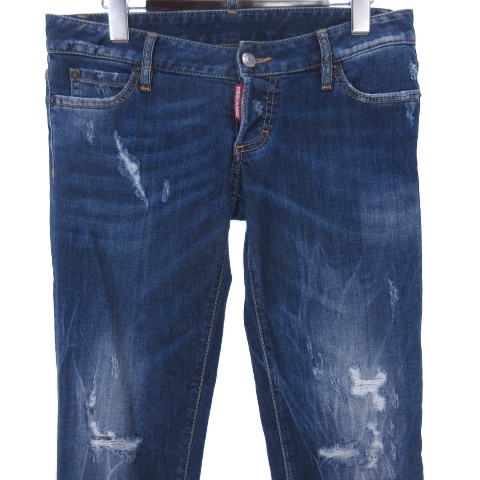 【中古】ディースクエアード DSQUARED2 ダメージ スキニー ジーンズ ジップ デニム パンツ 42 インディゴ メンズ_2