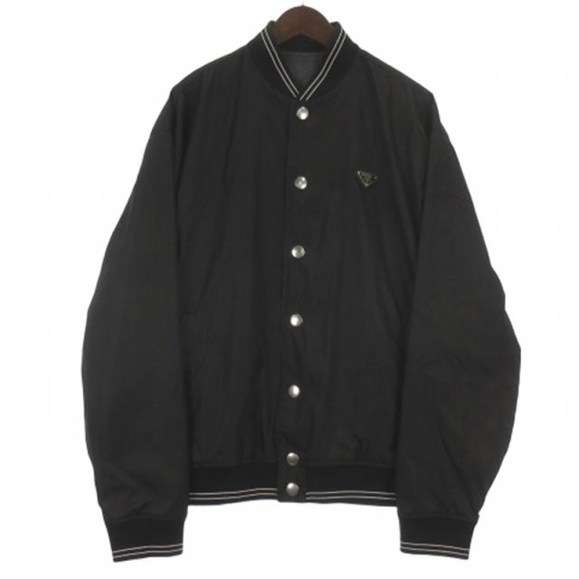 【中古】プラダ PRADA 23AW RE-NYLON 三角ロゴ ロゴプレート リバーシブル ブルゾン ジャケット ブラック グレー M