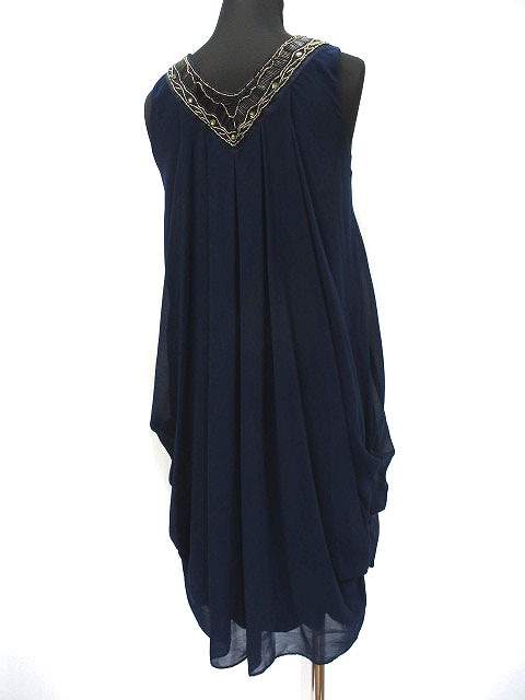 中古 ストロベリーフィールズ Strawberry Fields Vネック ビジュー付き シフォン ドレス ワンピース 2 ネイビーの通販はau Pay マーケット ブランド古着のベクトル