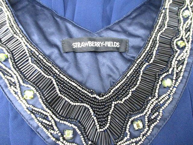 中古 ストロベリーフィールズ Strawberry Fields Vネック ビジュー付き シフォン ドレス ワンピース 2 ネイビーの通販はau Pay マーケット ブランド古着のベクトル