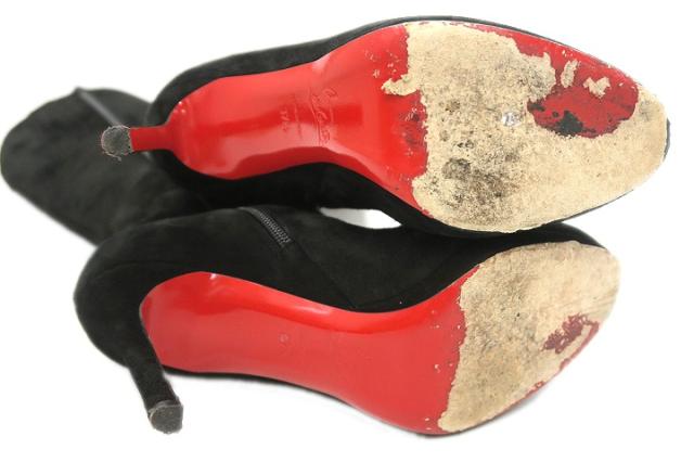 【中古】クリスチャンルブタン Christian louboutin BOTALILI 100mm スウェード ロング ブーツ 371/2 24.5cm ブラック