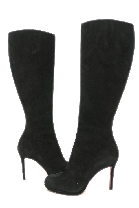 【中古】クリスチャンルブタン Christian louboutin BOTALILI 100mm スウェード ロング ブーツ 371/2 24.5cm ブラック