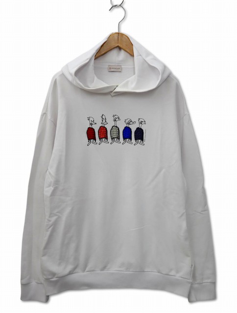 【中古】モンクレール MONCLER プリント アップリケ スウェット プルオーバー パーカー XL WHITE(ホワイト) メンズ