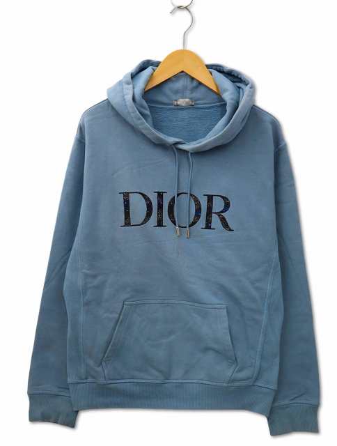 【中古】ディオール Dior PETER DOIG ピータードイグ ロゴ刺繍 スウェット プルオーバー パーカー L BLUE(ブルー)