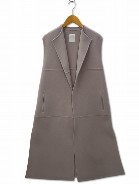 【中古】HAVEL studio ハーヴェル スタジオ CA BLEND REVER ウール×カシミヤ メルトン ロング ベスト 38 GRAY BEIGE