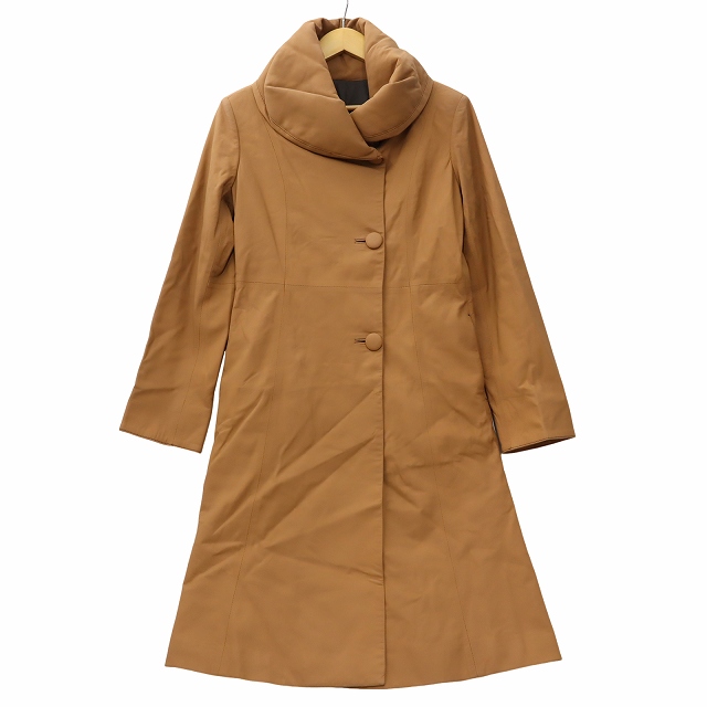 【中古】VOLANTE ボランテ ボリュームカラー ボランテ ラム レザー ロング コート M CAMEL(キャメル) 秋冬 レディース