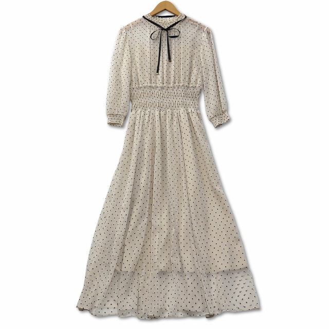 【中古】ジルスチュアート JILL STUART シフォン ドット シャーネック ワンピース F ベージュ レディースの通販は 9,100円