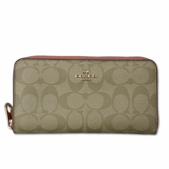 【中古】コーチ COACH C4452 ロング ジップ アラウンド ウォレット シグネチャー キャンバス 長財布 ベージュ  の通販は