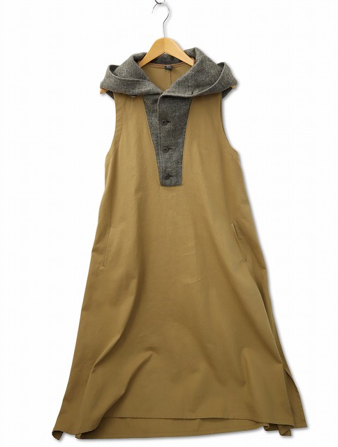 【中古】ワイズ Y's 異素材切替 フーディー ノースリーブ ロング ワンピース 2(S) BEIGE(ベージュ) レディースの通販は