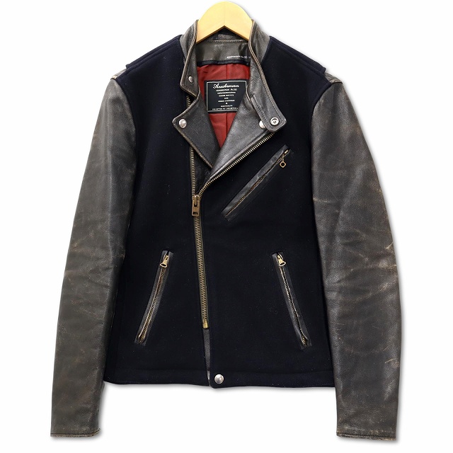 【中古】アナクロノーム anachronorm レザー切替 メルトン ライダースジャケット 00 US36インチ メンズ